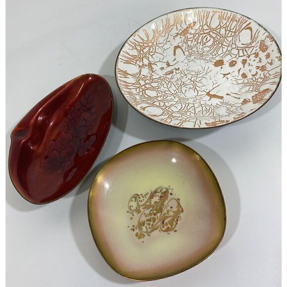 Lot (3) MCM Midcentury Modern Trinket Dish Trays Kareka Statham - Picture 2 of 14